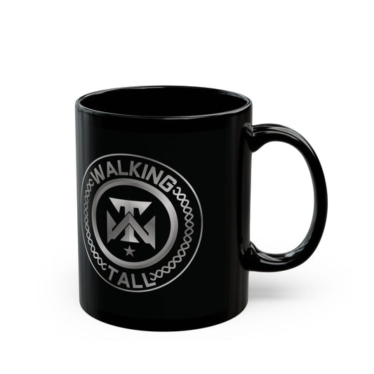 Walking Tall Mug-Black Coffee Mug, Crest Logo