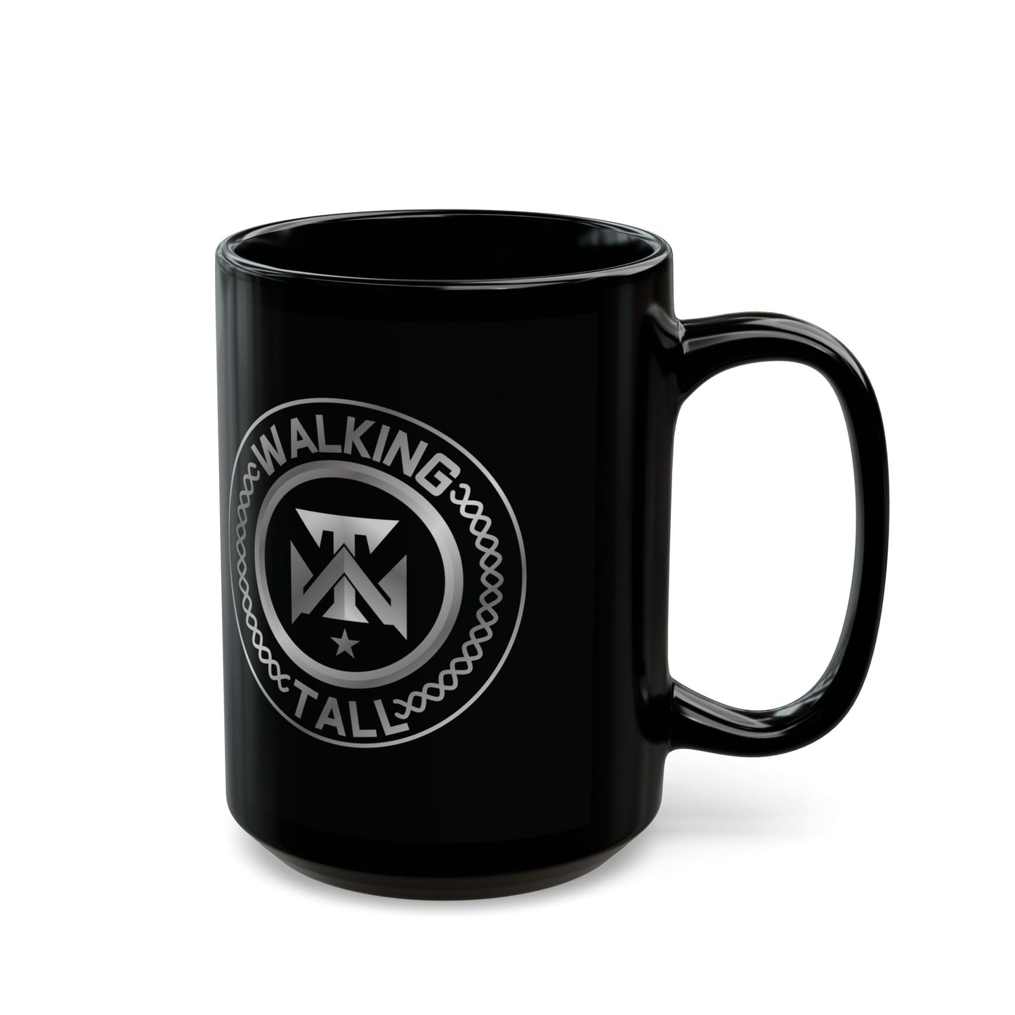 Walking Tall Mug-Black Coffee Mug, Crest Logo