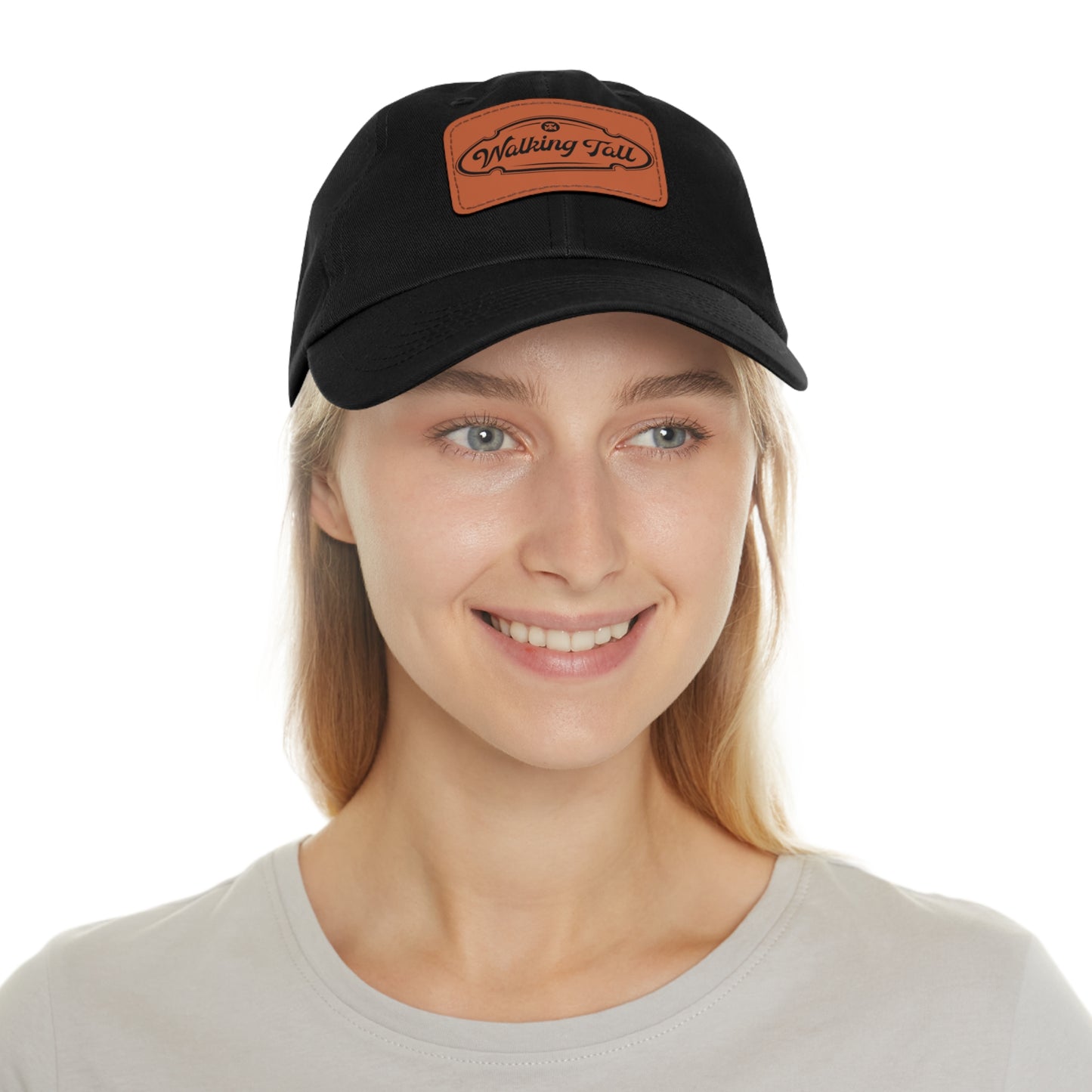 Walking Tall Dad Hat with Leather Patch (Rectangle)