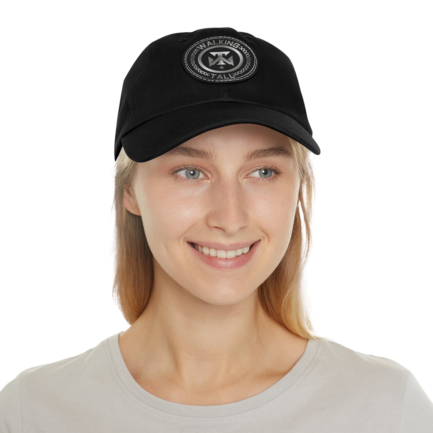 Walking Tall Dad Hat with Leather Patch (Round)