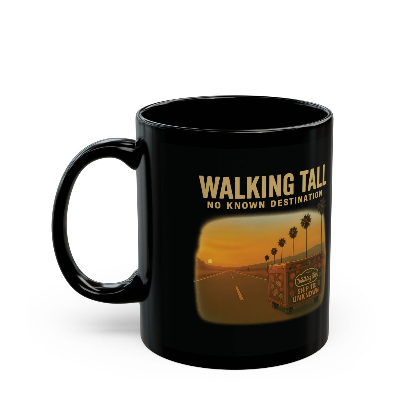 Walking Tall Mug-Black Coffee Mug, Crest Logo