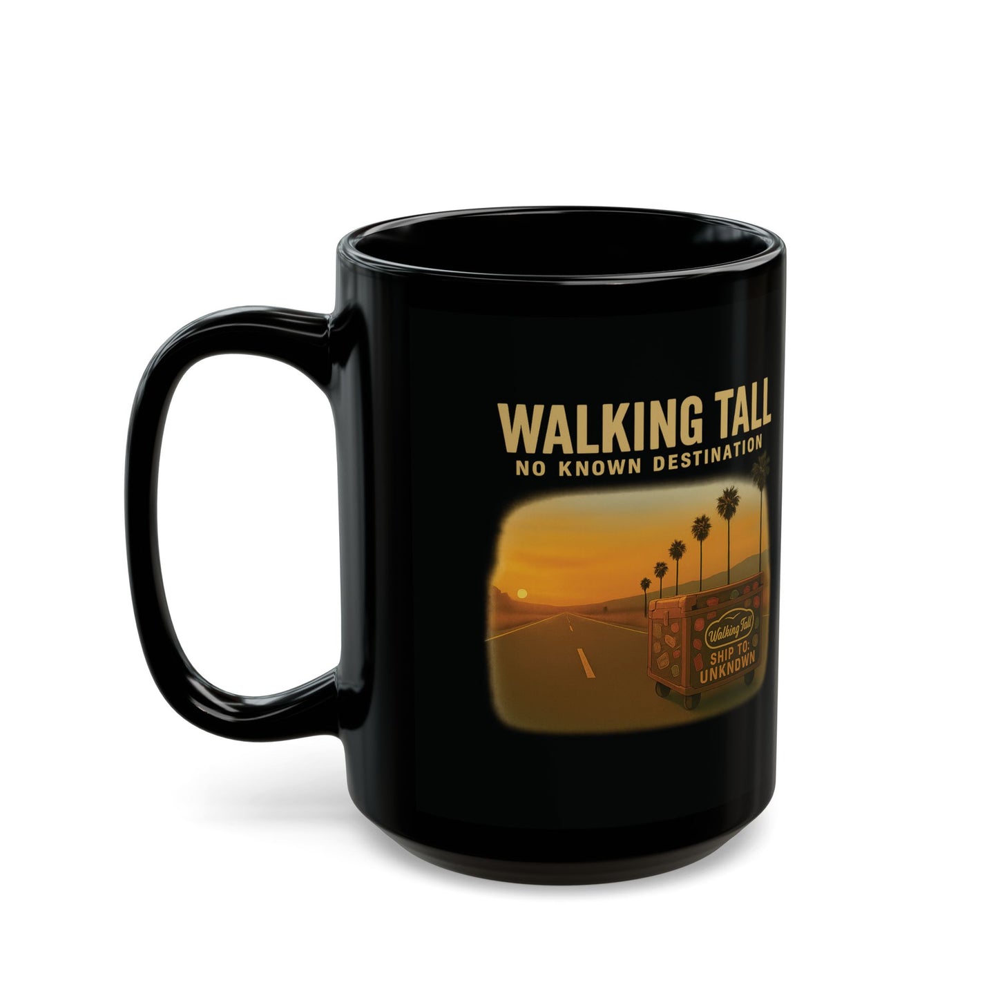 Walking Tall Mug-Black Coffee Mug, Crest Logo