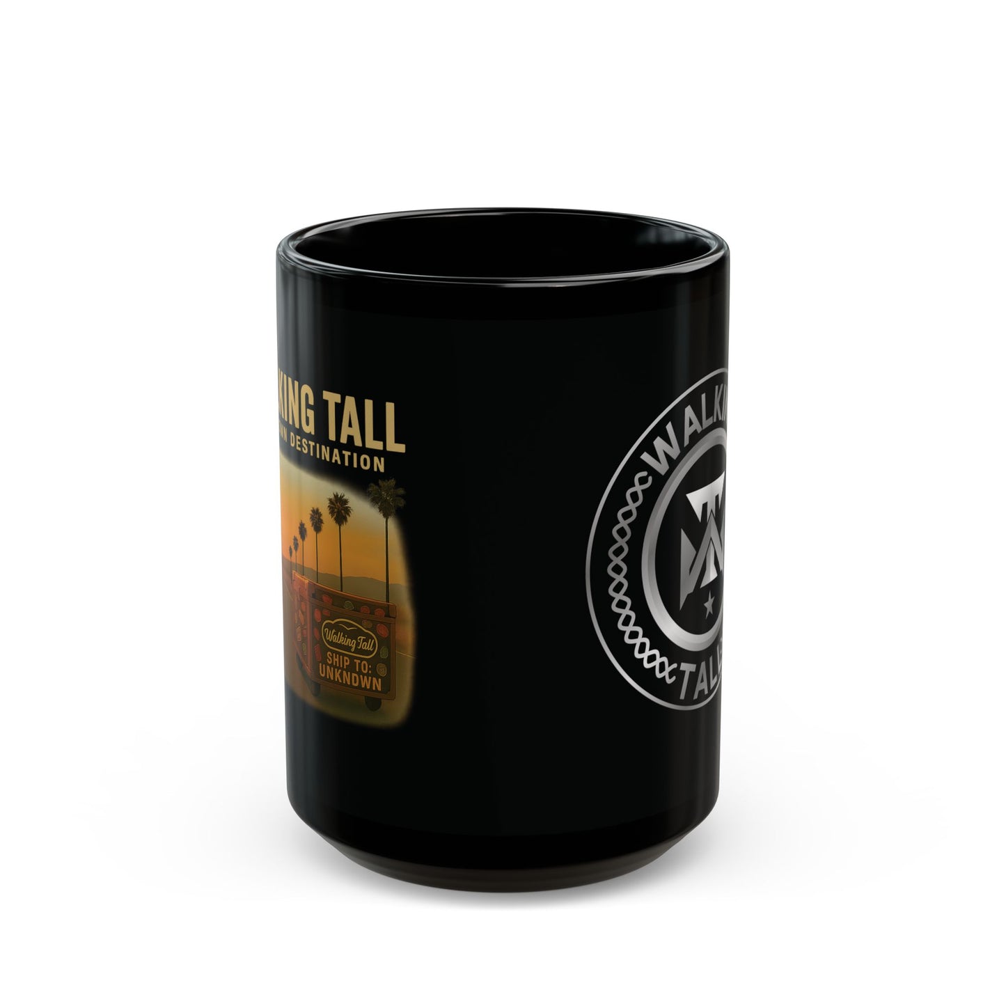 Walking Tall Mug-Black Coffee Mug, Crest Logo