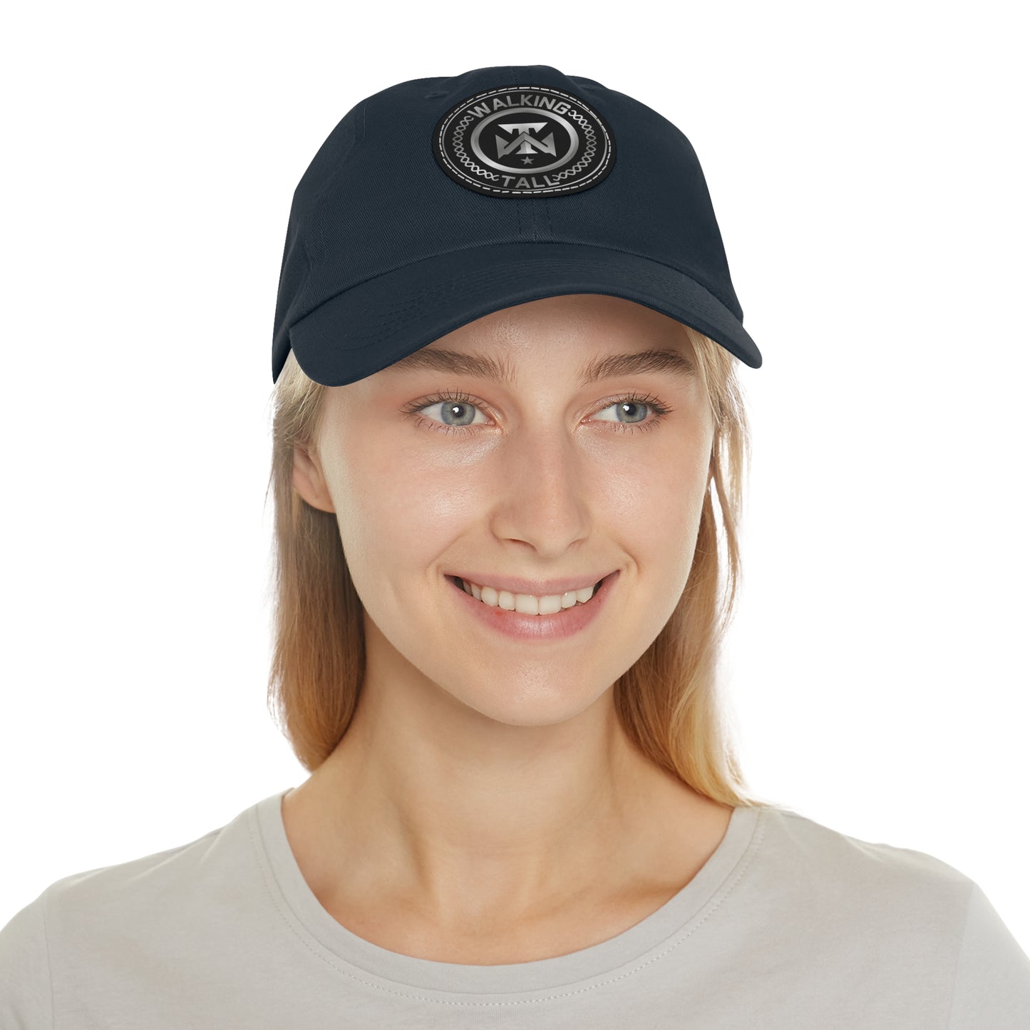 Walking Tall Dad Hat with Leather Patch (Round)