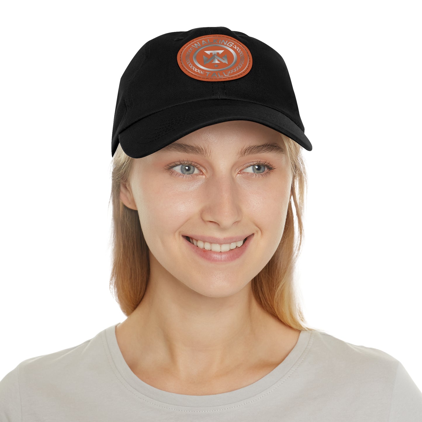 Walking Tall Dad Hat with Leather Patch (Round)